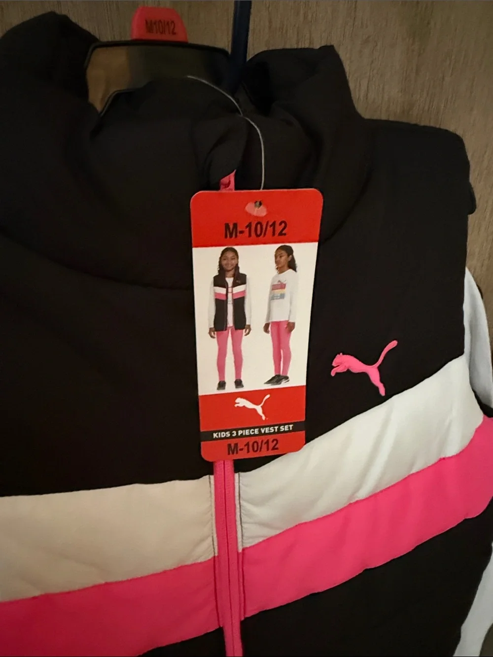 Puma Black, White & Hot Pink Puffer Vest for Kids